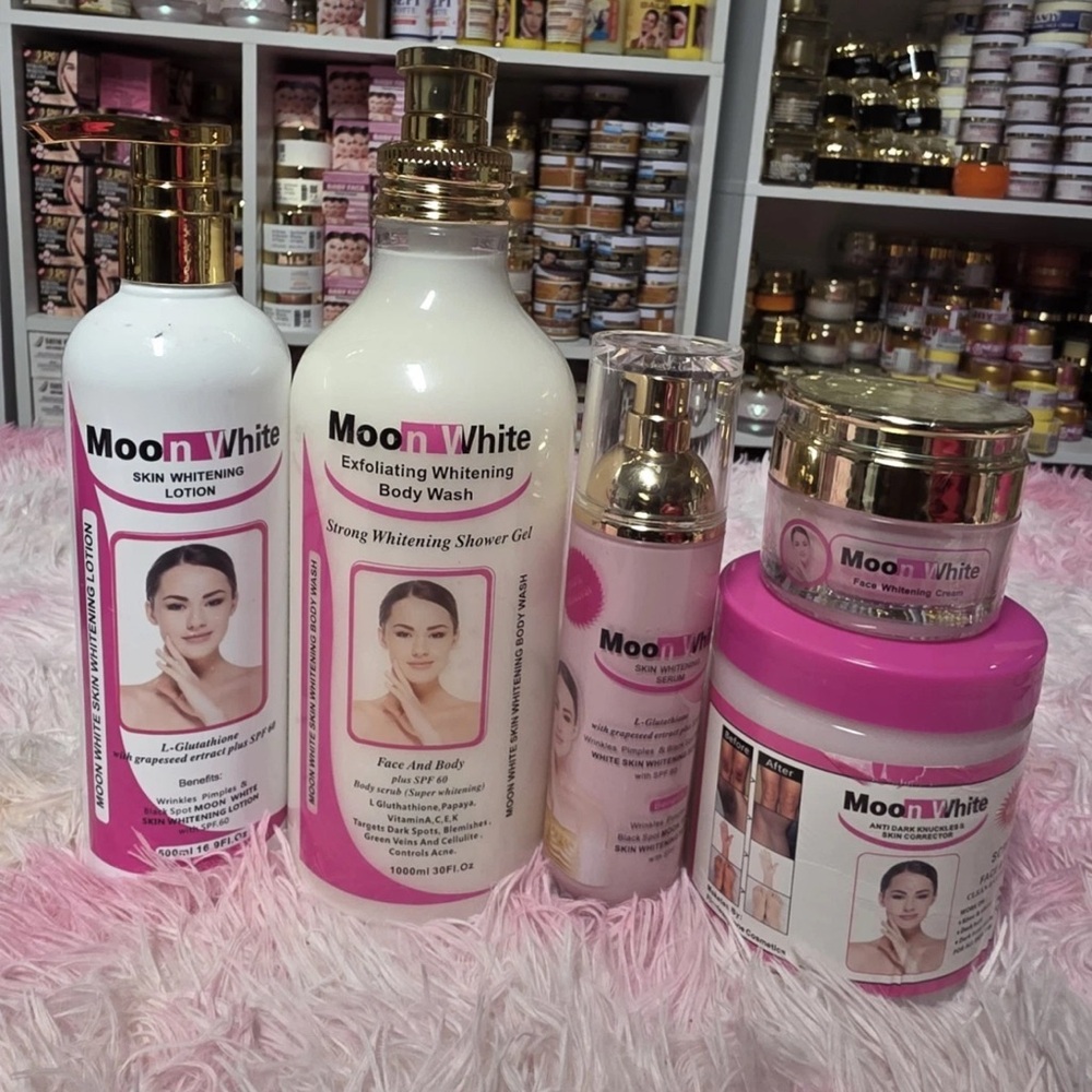 5pieces Moon White, shower gel, serum,scrub, face cream, lotion Skincare Set